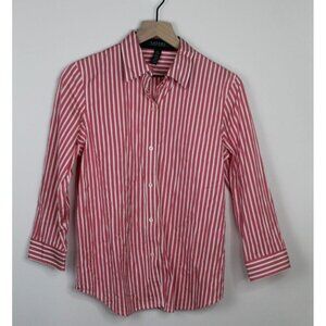 Lauren Ralph Lauren LRL Button Blouse Women Sz M Pink White Striped blouse